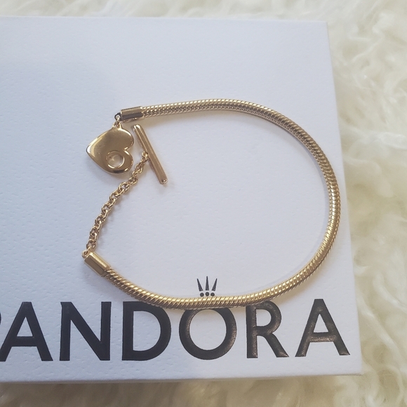 Pandora Moments Heart T-Bar Snake Chain Bracelet - Picture 7 of 11